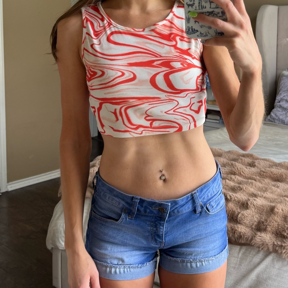 SHEIN Orange and White Marble Tank Top